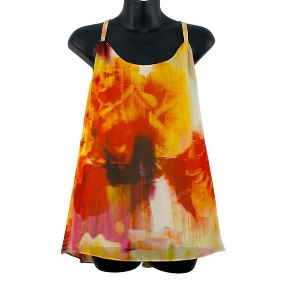 Alice & Olivia Abstract Printed Sleeveless Tank Top Blouse in Orange Multi - Picture 1 of 4